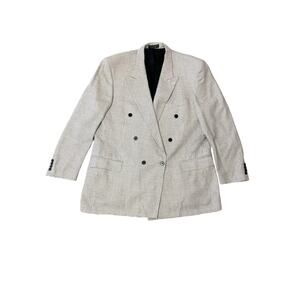 Bachrach Checkered Silk Blench Double Breasted Blazer Coat Jacket Size 48L